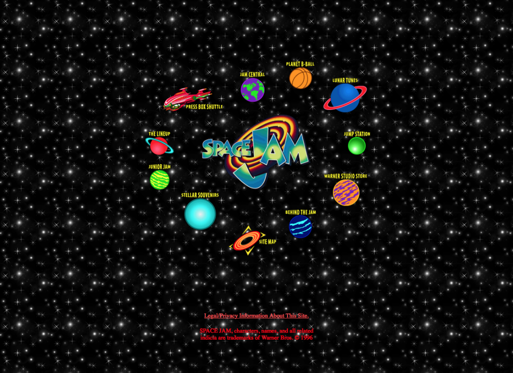 Screen shot of the home page space jam . com